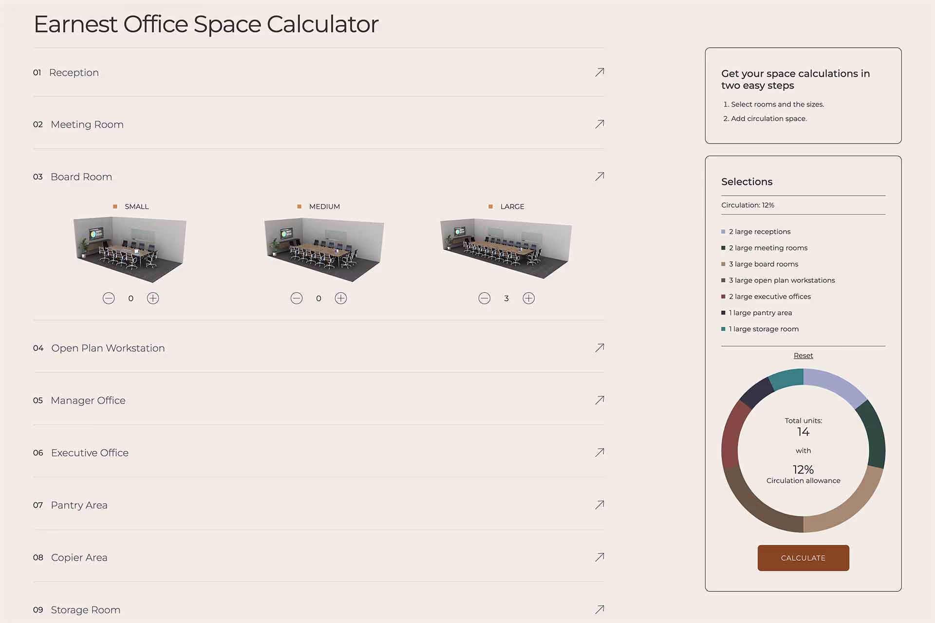 Earnest Space Calculator developed with javascript by Volt